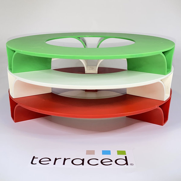 terraced® - Blumentopf Untersetzer - 3er Set - Farbe: Grün - Cremeweiß - Rot